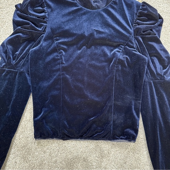 Misa Los Angles Dita Velvet Top Puffed Longsleeve Mock Neck Whimsigoth in Navy M - Picture 4 of 16